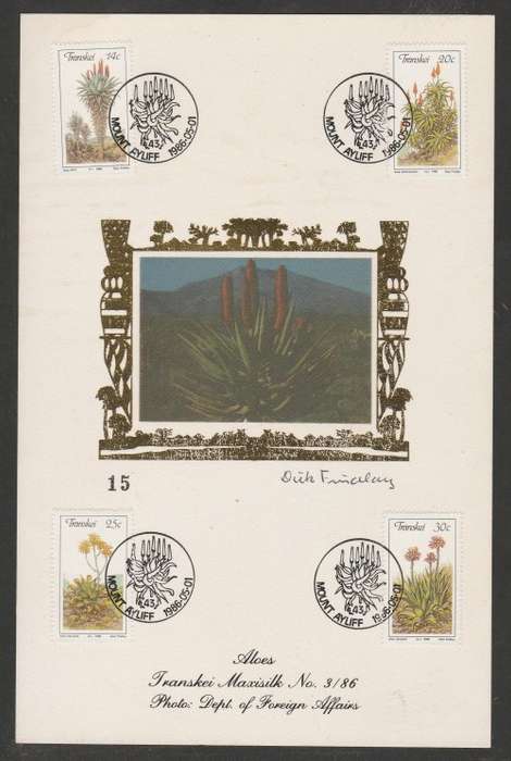 TRANSKEI 1986 ALOES LIMITED EDITION MAXISILK CARD #3/86 SIGNED ARTIST DICK FINDLAY