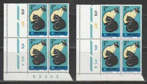 RSA 1972 SPCA SET OF 2 MNH CONTROL BLOCKS OF 4