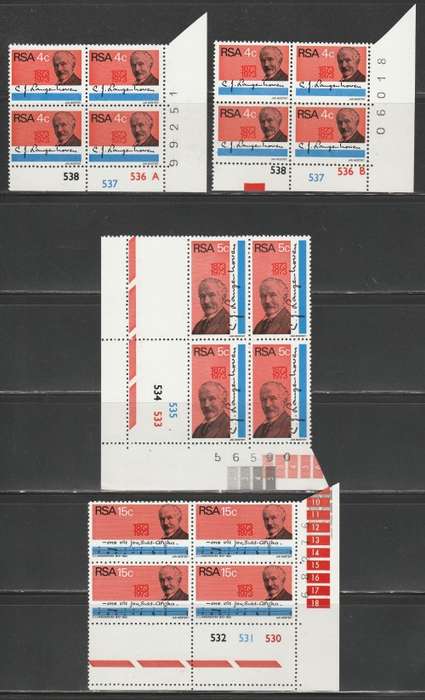 RSA 1973 CJ LANGENHOVEN SET OF 4 MNH CONTROL BLOCKS OF 4