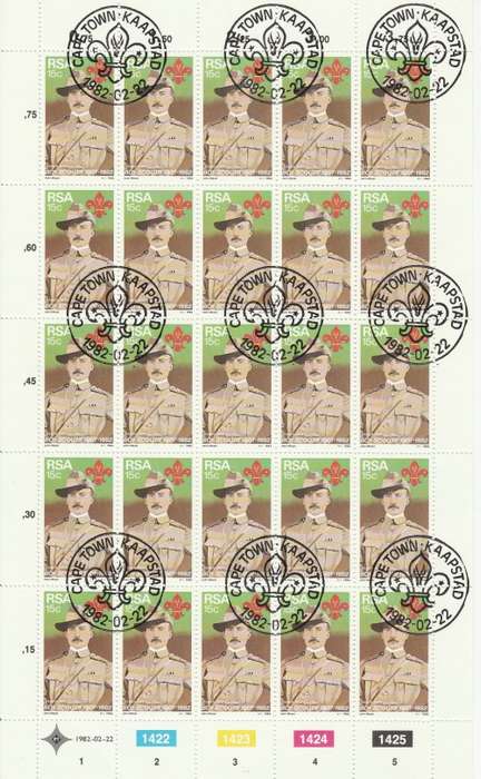 RSA 1982 BOY SCOUTS 15c CTO FULL SHEET OF 25