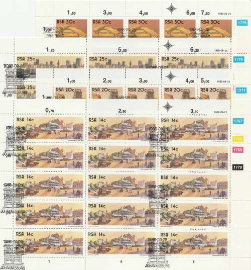 RSA 1986 JHB THE GOLDEN CITY SET OF 4 CTO FULL SHEETS OF 25