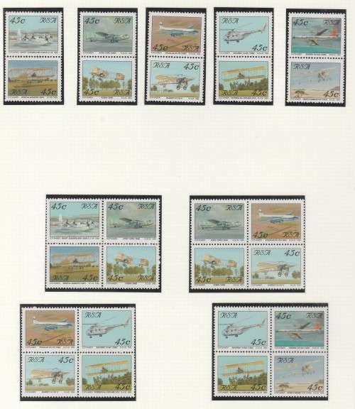 RSA 1993 AVIATION IN SA SET OF 20 MNH BLOCKS OF ALL POSSIBILE COMBINATIONS