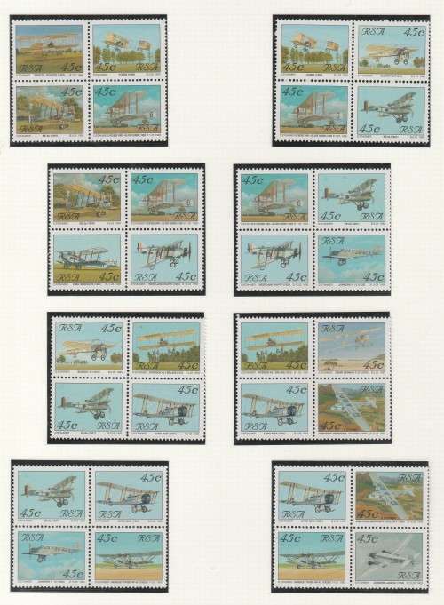 RSA 1993 AVIATION IN SA SET OF 20 MNH BLOCKS OF ALL POSSIBILE COMBINATIONS