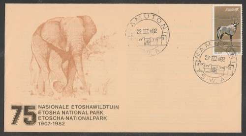 SWA 1982 75 YEARS ETOSHA NATIONAL PARK COM COVER NAMUTONI D/S 22/3/82