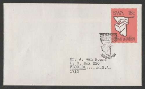 SWA 1989 ELECTIONS PRIVATE FDC WITH SPEC WINDHOEK D/S 24/8/89