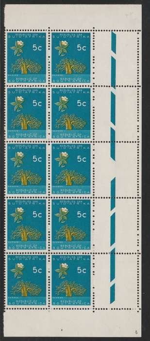 RSA 1961 1ST DEF 5c MNH RIGHT MARGINAL BLOCK OF 10 SACC 214