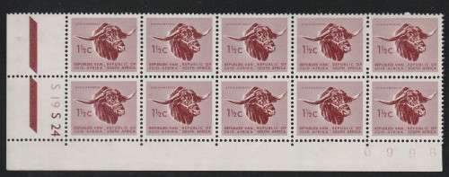 RSA 1961 1ST DEF 1and1/2c MNH EXTENDED CONTROL BLOCK OF 10 SACC 199 WITH RED SHEET NUMBER