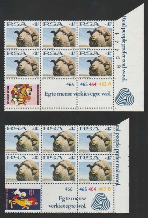 RSA 1972 1ST DEF 4c MNH EXTENDED CONTROL BLOCKS OF 6 PANES A and B SACC 322 WITH LABELS
