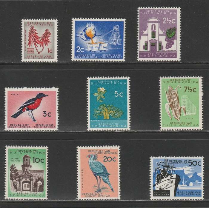 RSA 1961/63 1ST DEFINITIVE BASIC SET OF 9 MNH SINGLES NO WMK UNCOATED PAPER