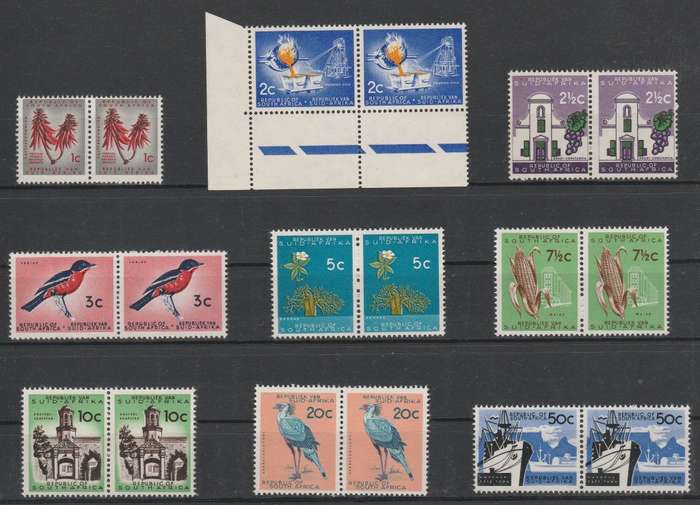 RSA 1961/63 1ST DEFINITIVE BASIC SET OF 9 MNH PAIRS NO WMK UNCOATED PAPER