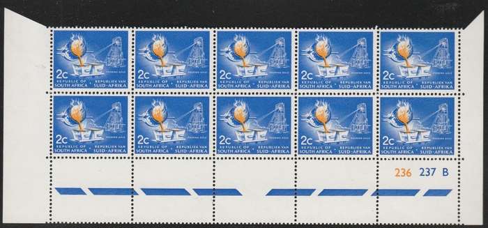 RSA 1969 1ST DEF 2c MNH EXTENDED CONTROL BLOCK B OF 10 SACC 264