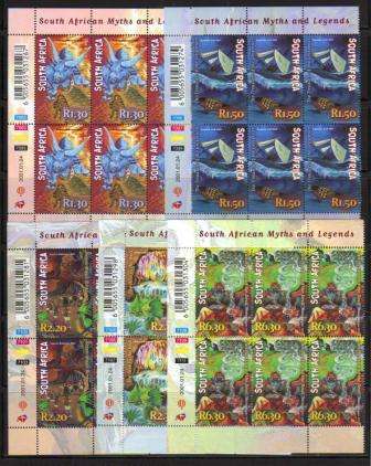RSA 2001 MYTHS & LEGENDS SET OF 5 MNH CONTROL BLOCKS OF 6