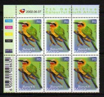 RSA 2002 7TH DEFINITIVE R5 BIRDS MNH CONTROL BLOCK 7204-7207 OF 6 DATED 2002/06/07