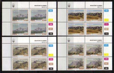 NAMIBIA 1991 MOUNTAINS SET OF 4 MNH CONTROL BLOCKS OF 4