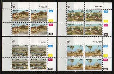 NAMIBIA 1991 TOURIST CAMPS SET OF 4 MNH CONTROL BLOCKS OF 4