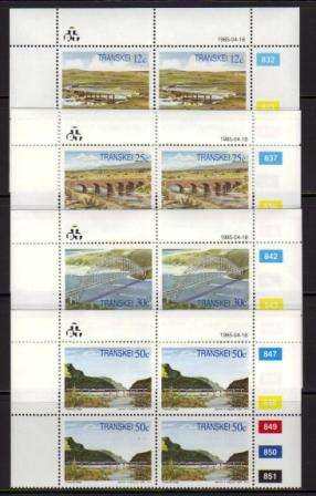 TRANSKEI 1985 BRIDGES SET OF 4 MNH CONTROL BLOCKS OF 4