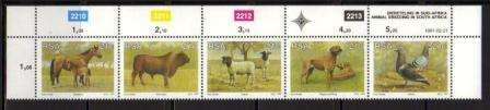 RSA 1991 ANIMAL BREEDING MNH CONTROL STRIP OF 5