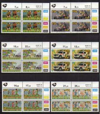 RSA 1992 SPORT SET OF 6 MNH CONTROL BLOCKS OF 4