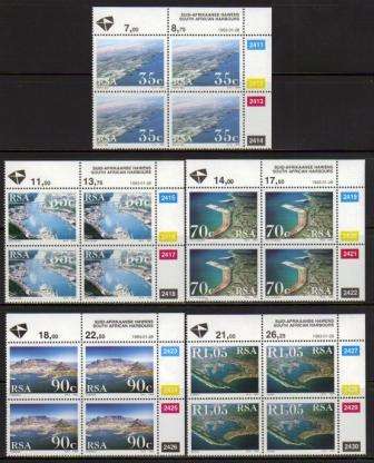 RSA 1993 HARBOURS SET OF 5 MNH CONTROL BLOCKS OF 4