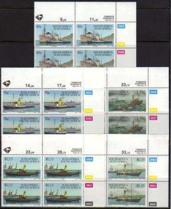 RSA 1994 TUGBOATS SET OF 5 MNH CONTROL BLOCKS OF 4