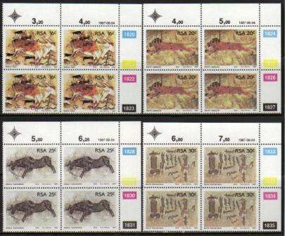 RSA 1987 ROCK PAINTINGS SET OF 4 MNH CONTROL BLOCKS OF 4