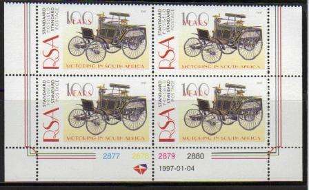 RSA 1997 100 YEARS OF MOTORING MNH CONTROL BLOCK OF 4