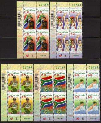 RSA 2000 OLYMPIC GAMES SET OF 5 MNH CONTROL BLOCKS OF 4