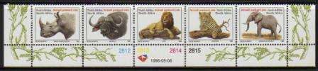 RSA 1996 BIG 5 MNH CONTROL STRIP OF 5