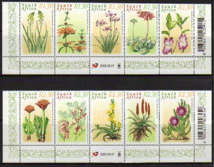 RSA 2000 MEDICINAL PLANTS SET OF 2 MNH CONTROL STRIPS OF 5