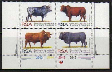 RSA 1997 INDIGENOUS CATTLE MNH CONTROL BLOCK OF 4