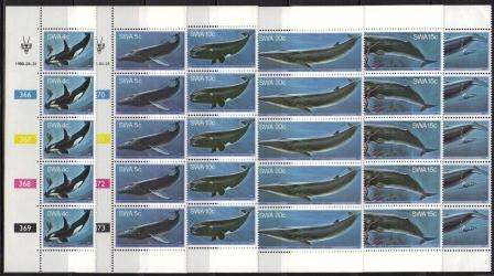 SWA 1980 WHALES SET OF 6 MNH CONTROL STRIPS OF 5