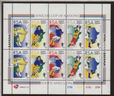 RSA 1996 SOCCER AFRICA CUP OF NATIONS MNH FULL SHEET OF 10