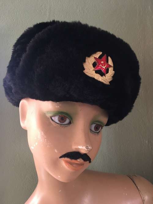 Faux Fur Russian Ushanka Hat with Badge for Men