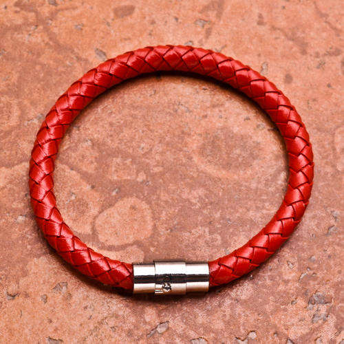 7 2/3" 1 STRAND RED LEATHER CORD BRACELET SOLID COPPER