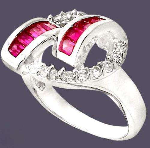 PINK RUBY BAGUETTE WHITE TOPAZ 925 STERLING SILVER RING size 8