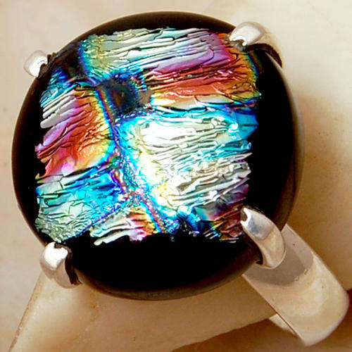FANCY DICHROIC GLASS 925 SILVER RING  s " 6 "