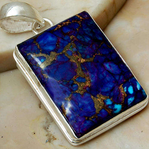 Copper blue turquoise  925 sterling silver pendant