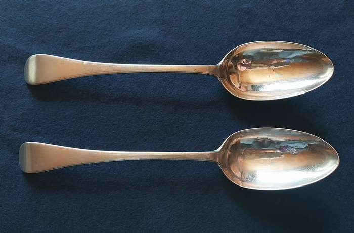 Two antique Dutch solid silver spoons dated 1792