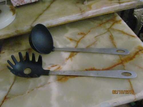 KITCHEN PAIR !! Set of 2 Serving Spoons -- Soup Ladle and Spaghetti Spoon