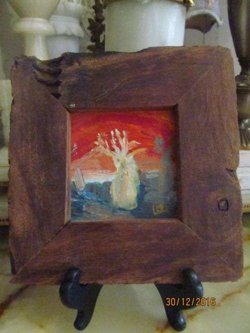 DECORATIVE ART!! Framed Oil on Board - Impressionist Art - Split Log Frame