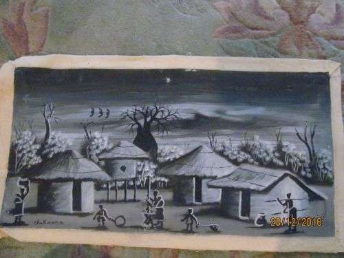 AFRICA BY NIGHT !! Unframed Oil on Canvas - Landscape Art - Signed CHIKANGA