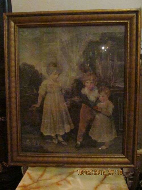 THE JACKVILLE CHILDREN !! Framed Antique Watercolor - Portrait Art - Very Large