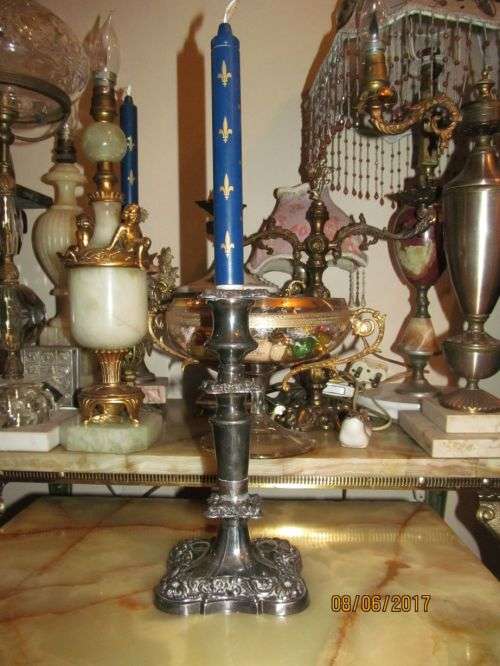 BENEDICT PROCTOR !! Rare Antique BP Canadian Silver Plated Lead Candlestick - Ornately Decorated