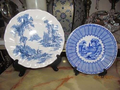 OUT OF THE BLUE !! Lot of Two Vintage Porcelain Decorative Plates - Obviously Decorated in .. BLUE