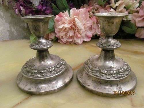 PUTTING ON THE RITZ !! Vintage 1950's Pair of Silver Plated Ianthe Candlesticks - Embossed