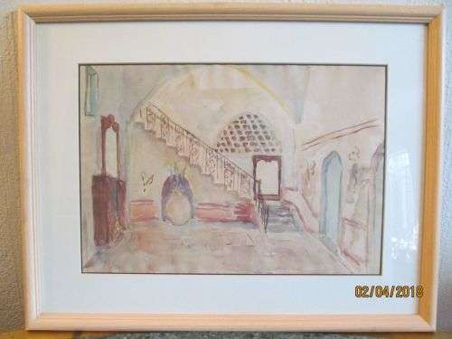 PORTRAIT D'INTERIEUR !! Vintage 1953 Framed Watercolor - Interior Portrait Impressionism - Signed