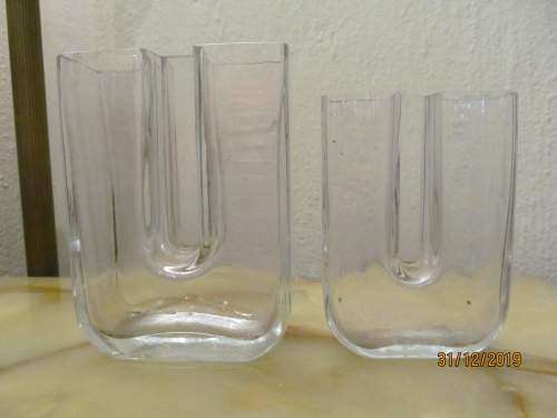 KOSTA BODA !! Vintage Lot/Set of Two Designer Glass Swedish Kosta Boda Double Vases