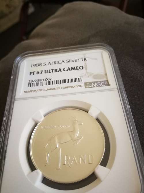 1988 silver one rand- NGC Graded PF67 Ultra Cameo. Not many graded this high
