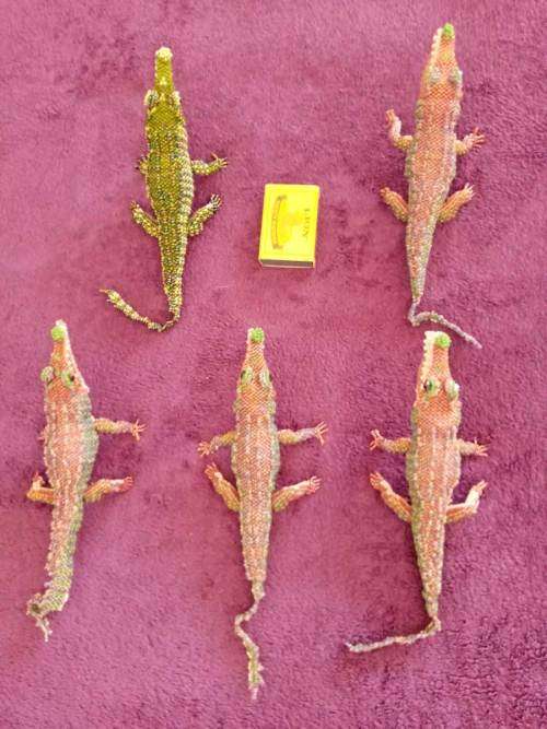 Crocodile Beaded Sculptures Hand Crafted in Guatemala  (Czechoslovakian Beads)