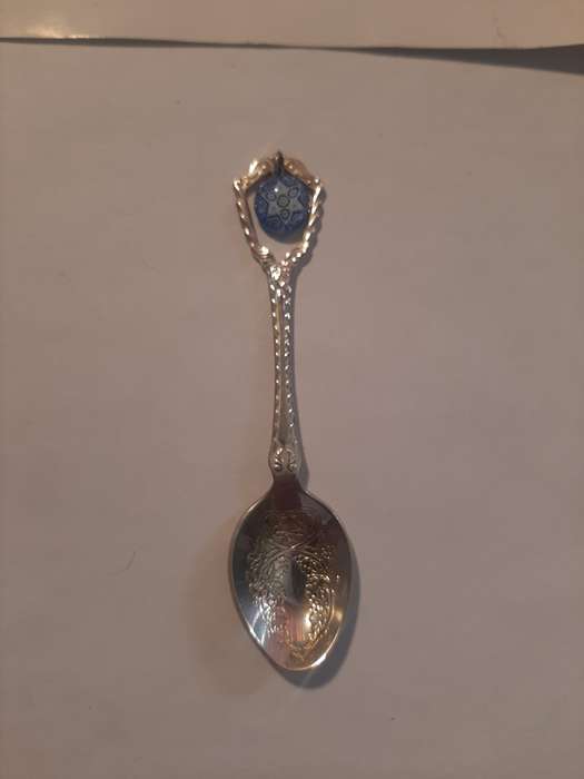 Stunning silver plated teaspoon with enamel sign, made in Britian